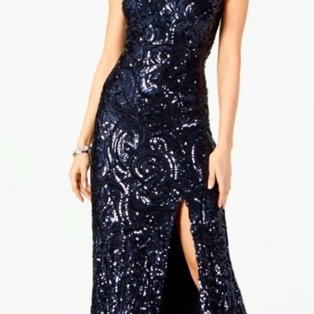 Windsor Navy  All over Sequin Dress off the shoulder PROM-HOMECOMING - FORMAL